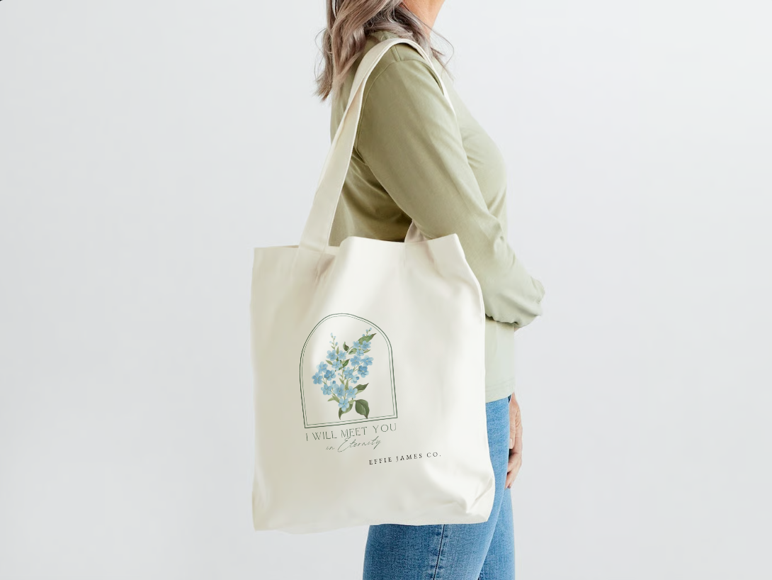 "I Will Meet You in Eternity" Forget-Me-Not Tote Bag