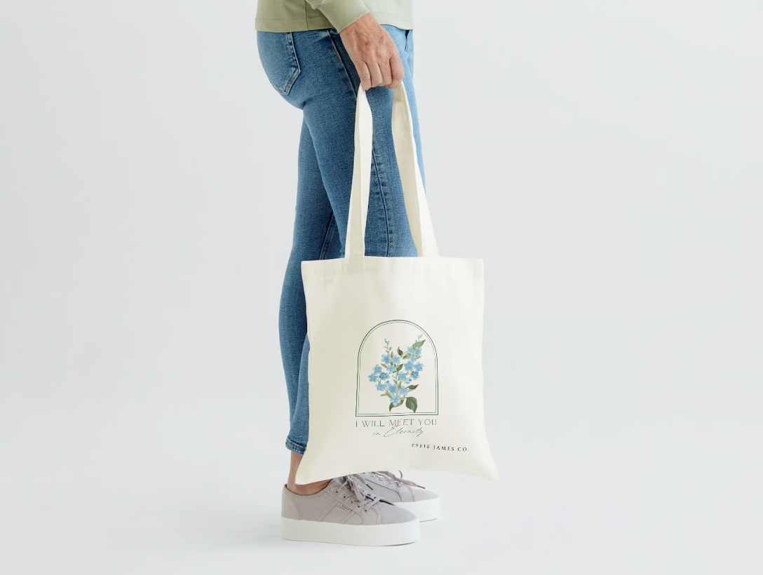 "I Will Meet You in Eternity" Forget-Me-Not Tote Bag